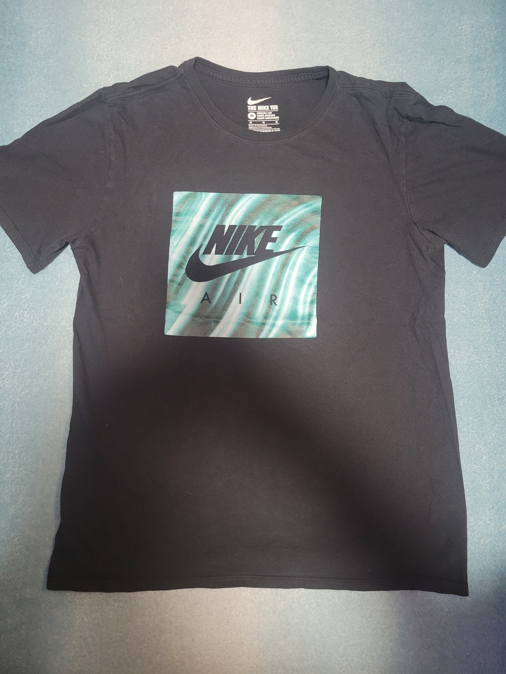 Nike AIR Black Short Sleeve T-Shirt with Teal Graphic Square